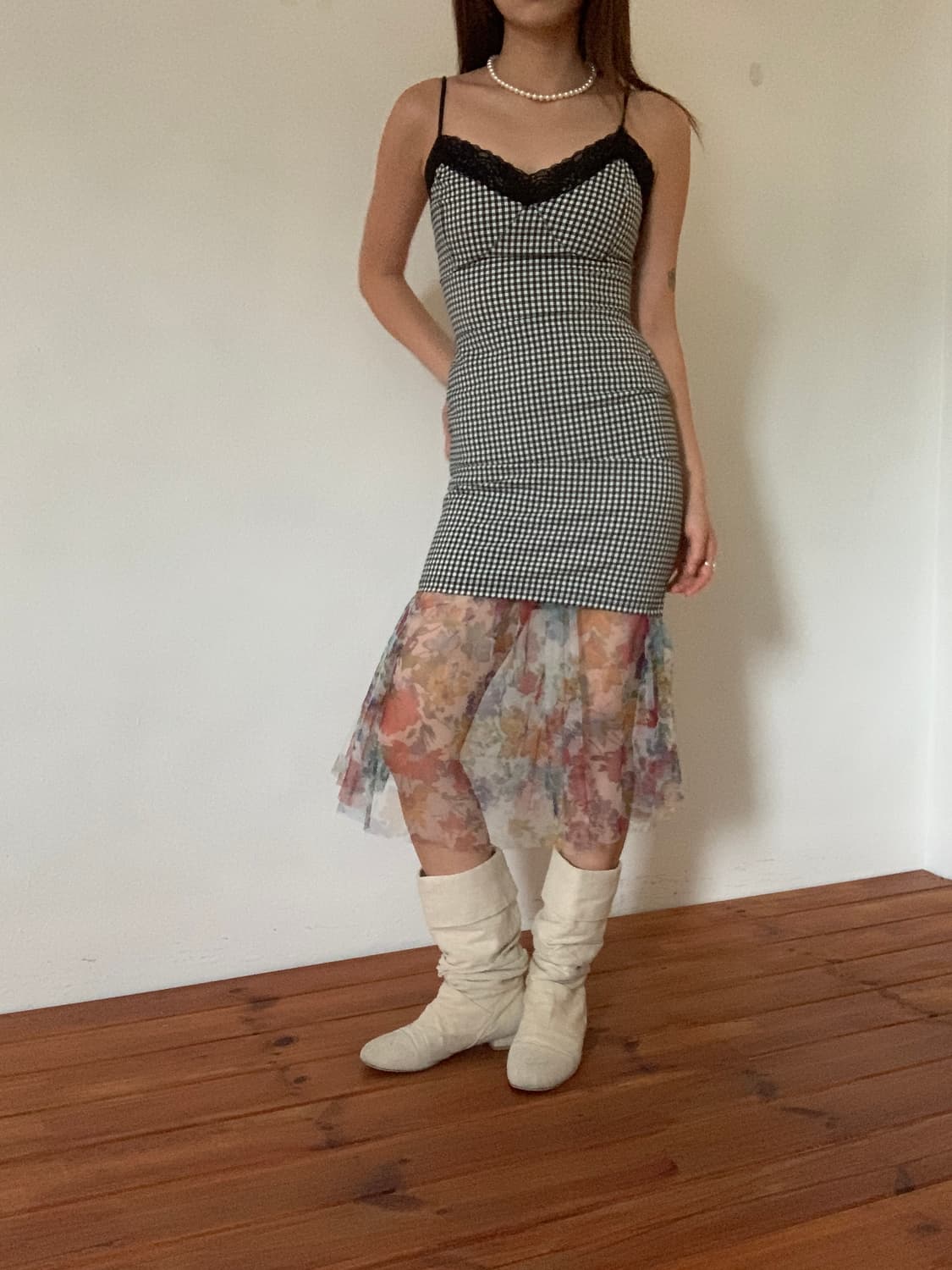 Check Lace Mini Dress 상품이미지3