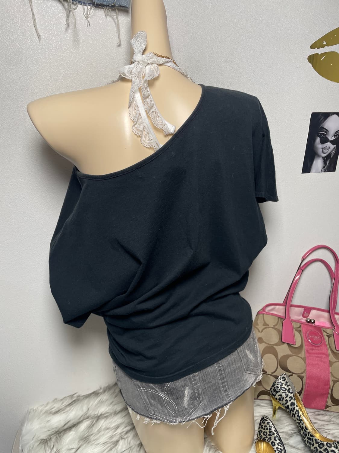 갸루 골드 레터링 반팔티 탑 상품이미지3