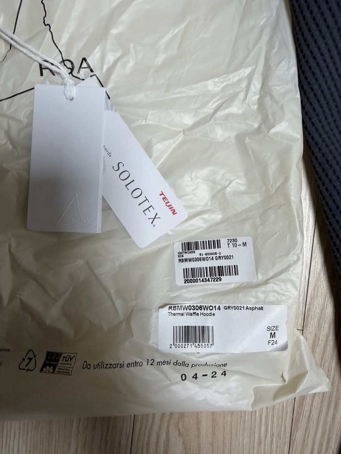 roa 써멀 와플 후디 M아스팔트 그레이 상품이미지3