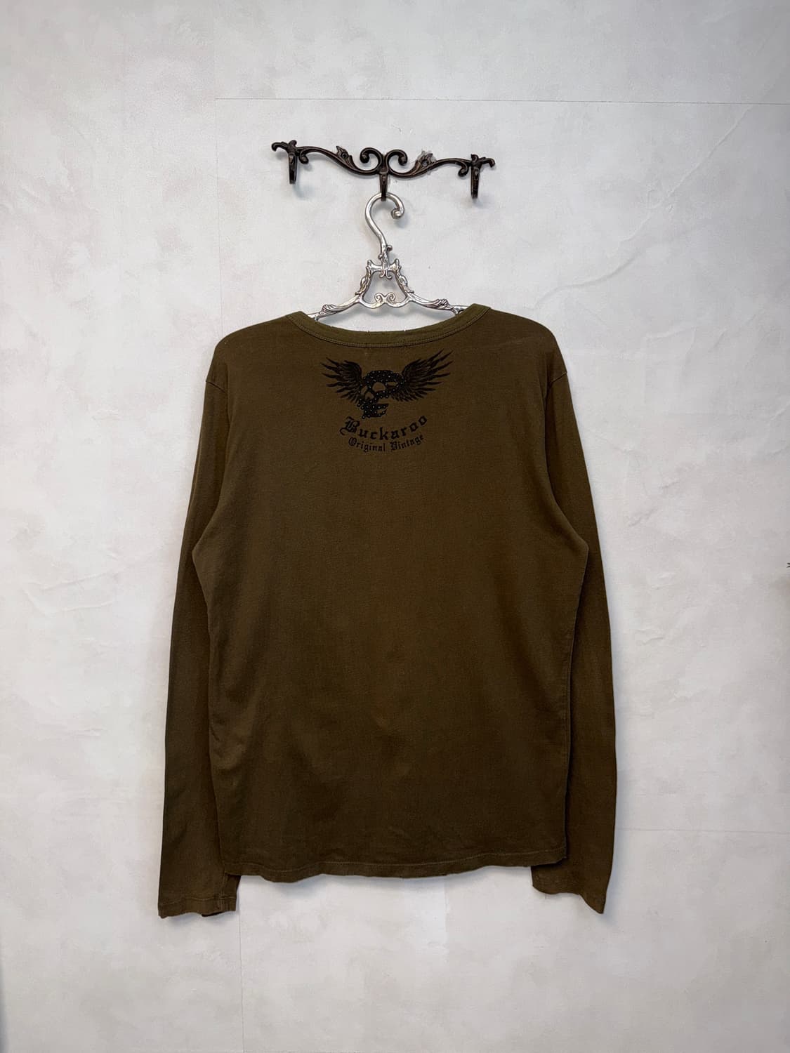 Buckaroo khaki brown lettering skull t 상품이미지3