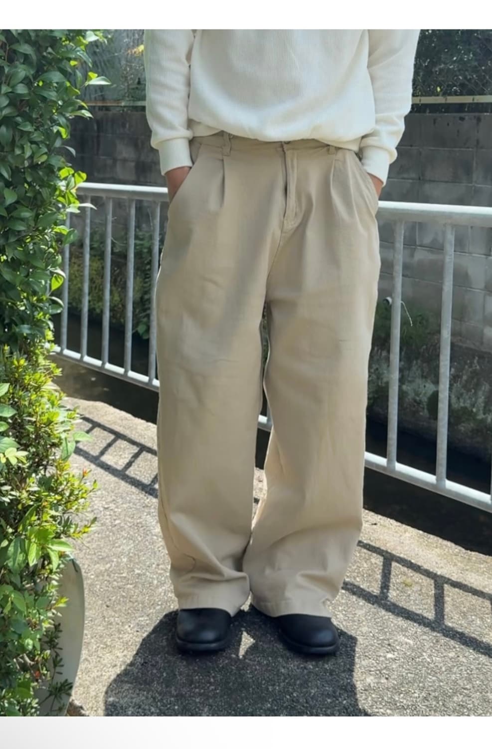 컴팩트 코튼 팬츠 베이지, L 상품이미지6