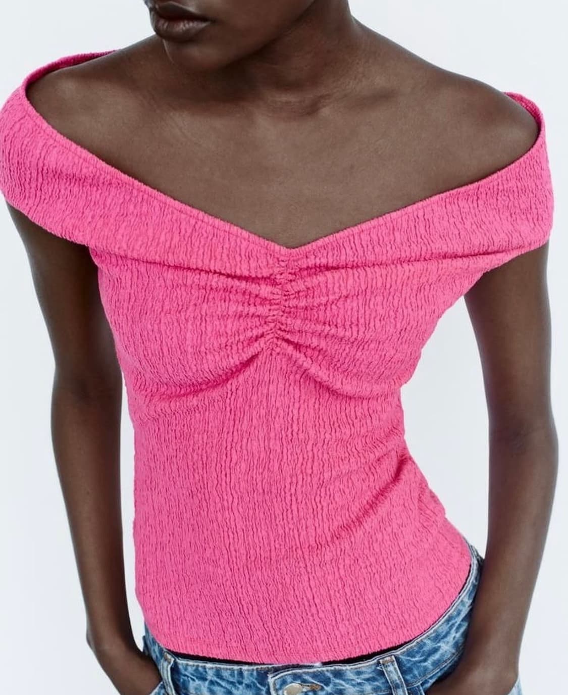 ZARA 자라 셔링 텍스쳐 탑 핑크, 자라 셔링탑, 자라 오프숄더 탑 상품이미지2