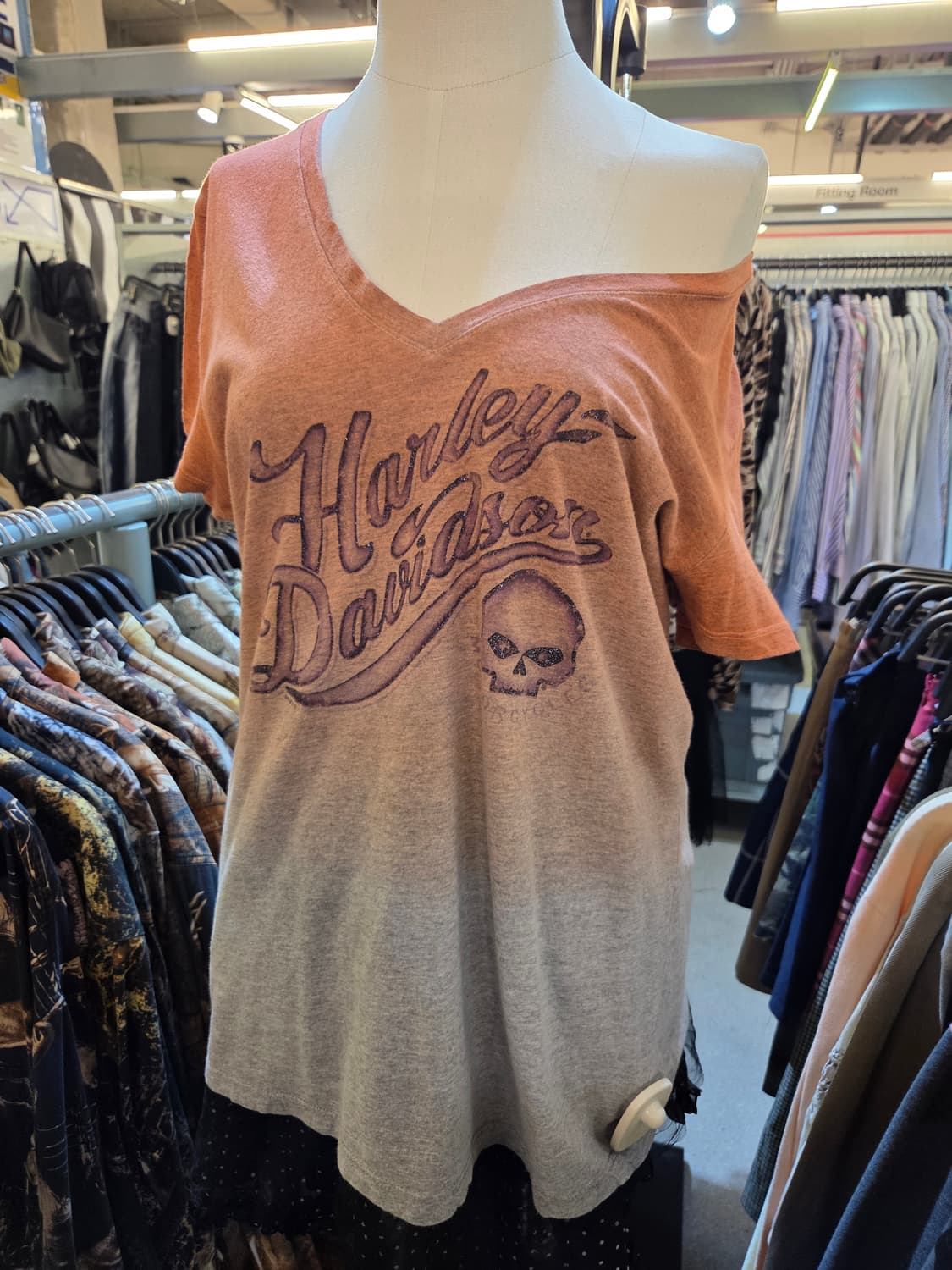 할리데이비슨 오렌지 그라데이션 스컬 반팔티 상품이미지1