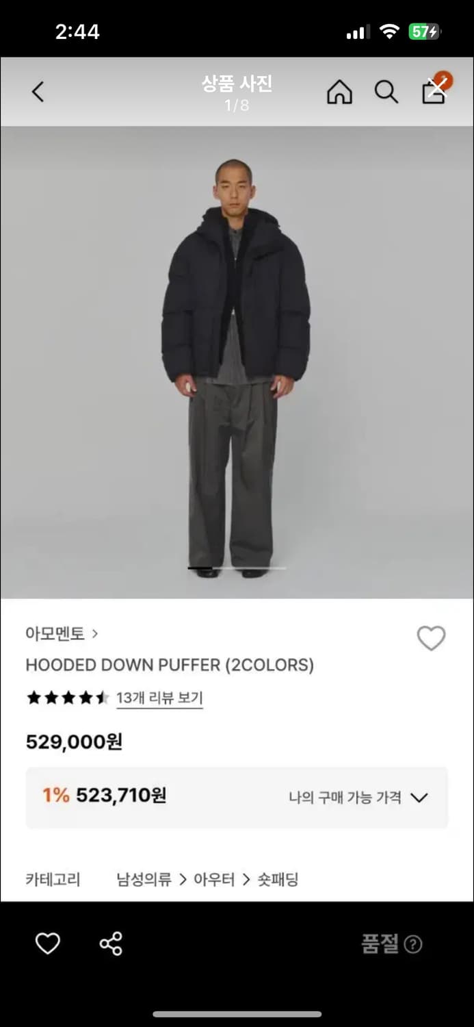 (M)아모멘토 후드 다운 패딩 상품이미지1