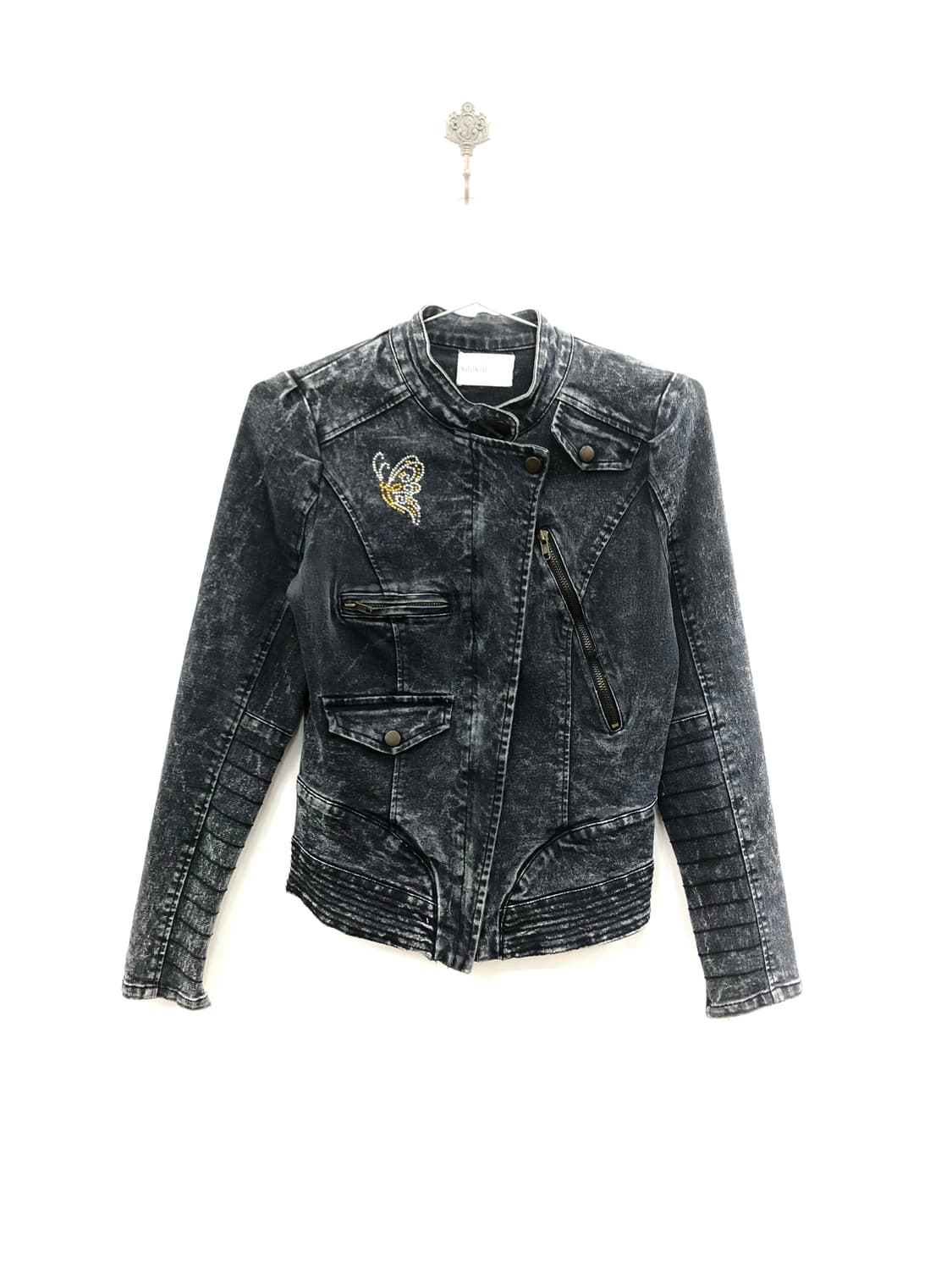y2k navy stone-washed biker jacket 상품이미지6