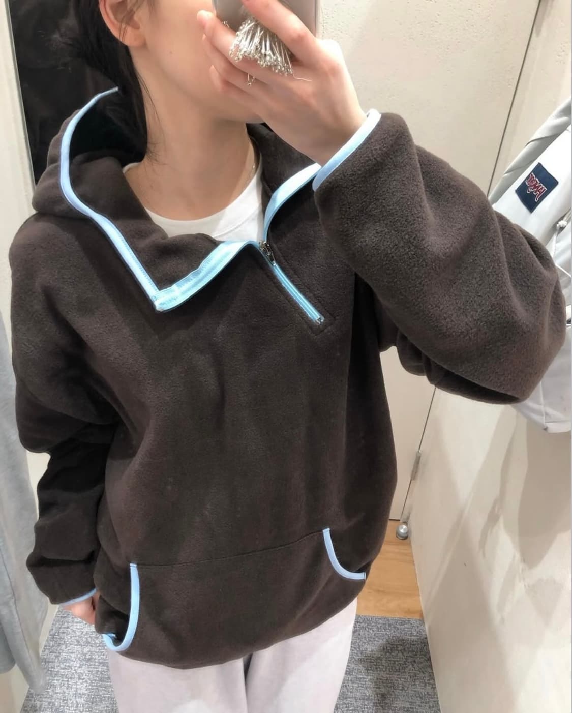 유니얼 아노락 후리스 후드 집업 점퍼 (브라운 블루) 상품이미지2