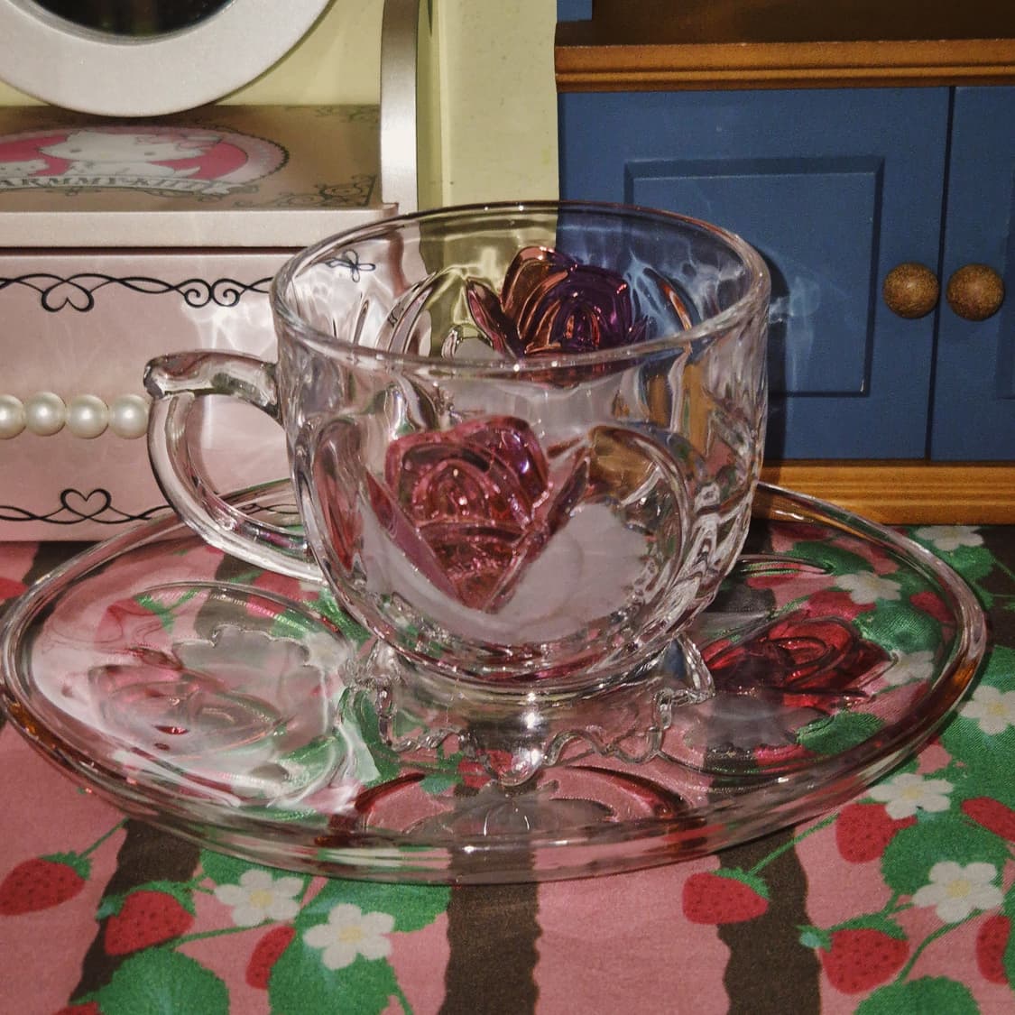 90s 소가 레트로 컬러 로즈 오발 찻잔 1세트 상품이미지5