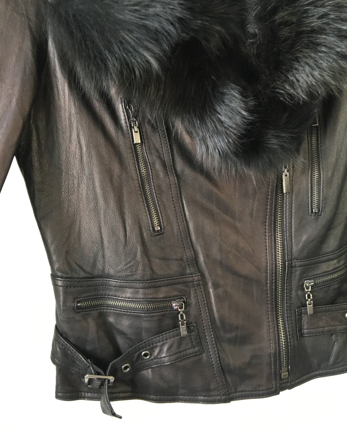 fur collar point leather jacket 상품이미지5