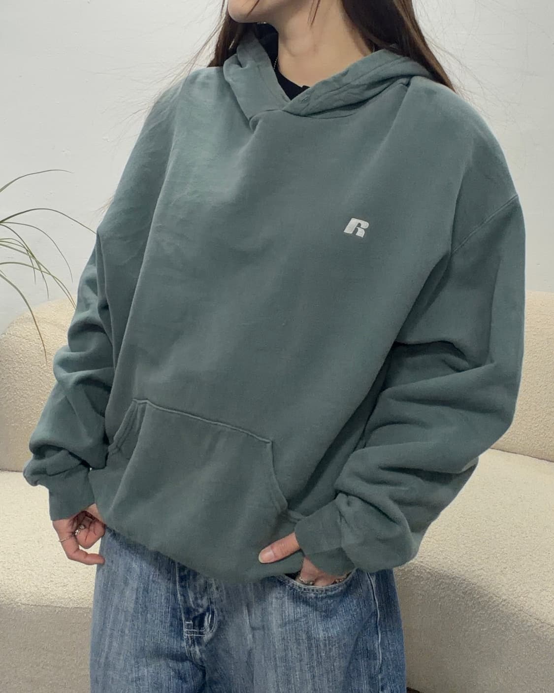 90s RUSSELL 빈티지 그린 루즈핏 후드티 상품이미지2