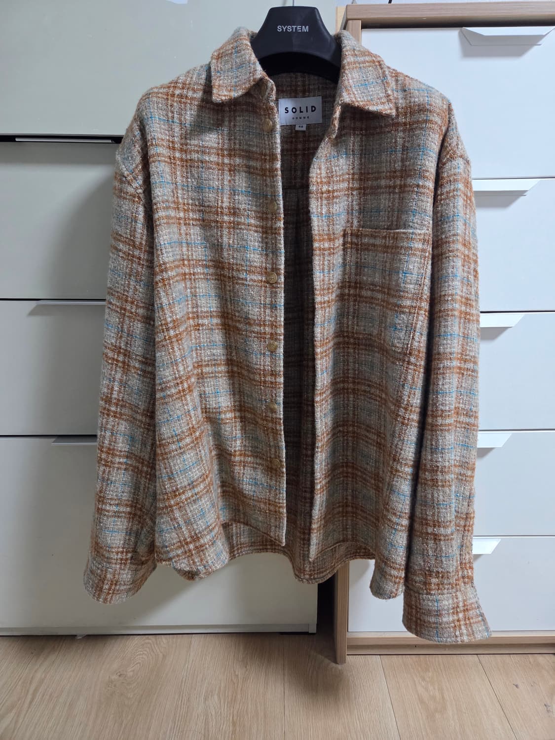 솔리드옴므 24FW 펜시 텍스쳐 체크 셔츠 오렌지 48사이즈 상품이미지1