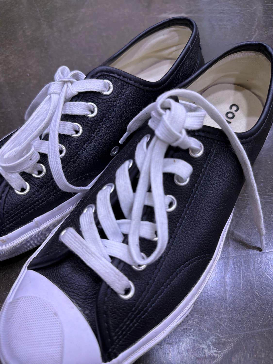 컨버스 잭퍼셀 레더 가죽 블랙 화이트 로우 스니커즈 240 상품이미지3