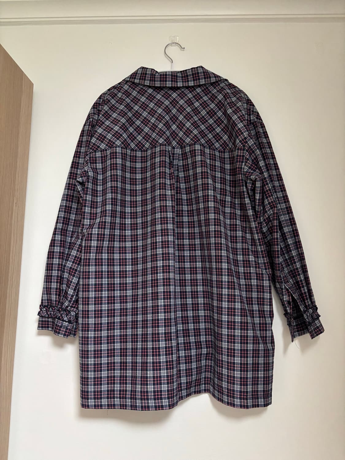 frankly 프랭클리 체크 러플 파자마 세트 네이비 레이스 원피스 상품이미지2