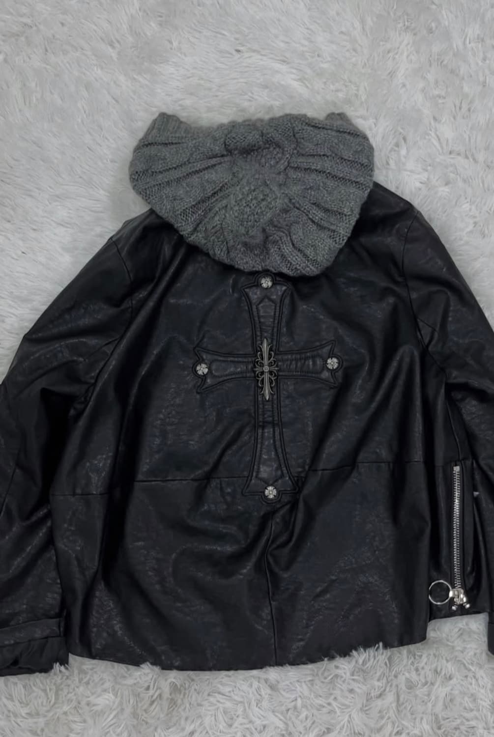 리피나 후드 레더 자켓 상품이미지6