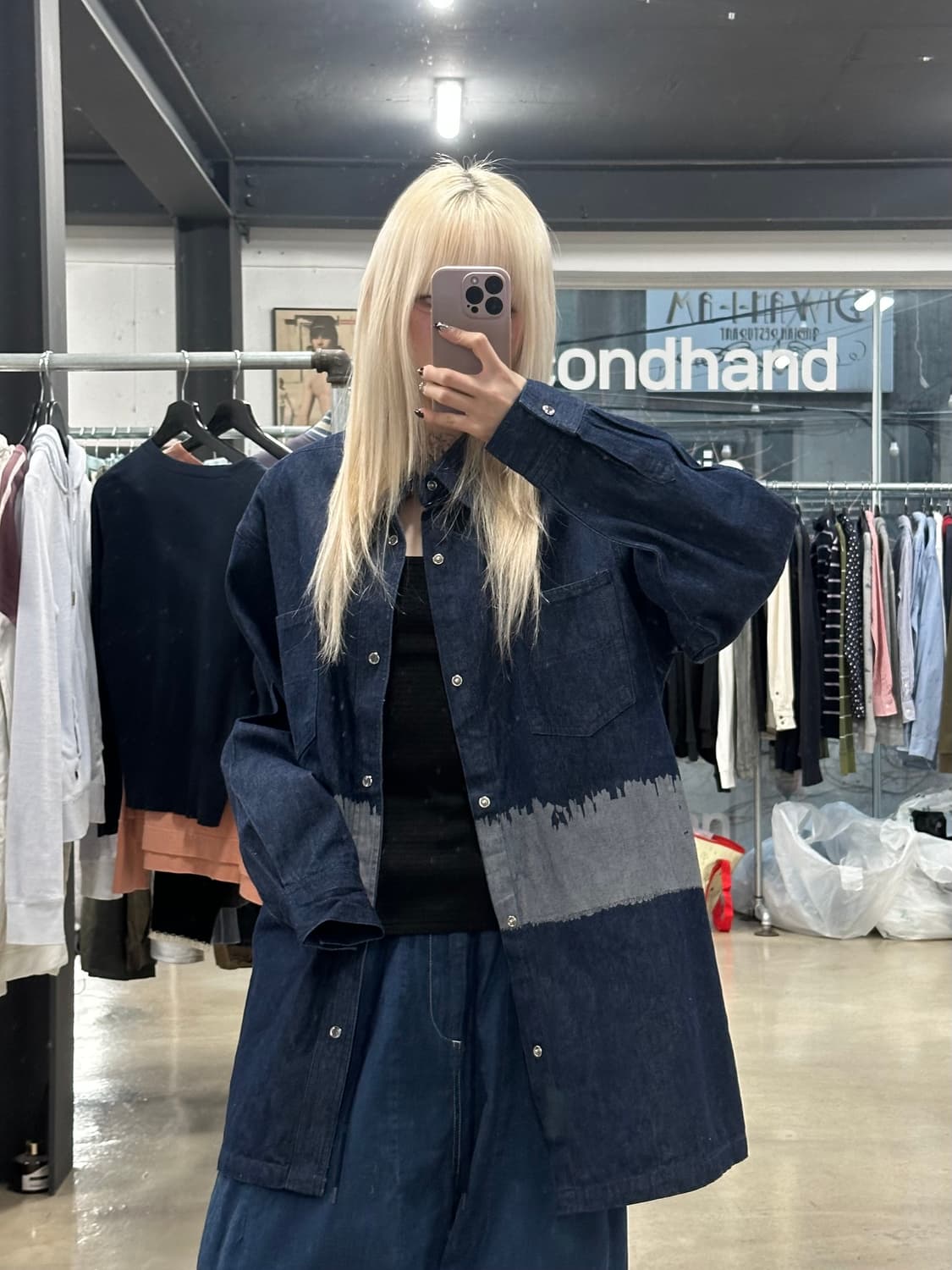 90’s 퀵실버 올드스쿨 진청 오버핏 데님 셔츠 상품이미지1