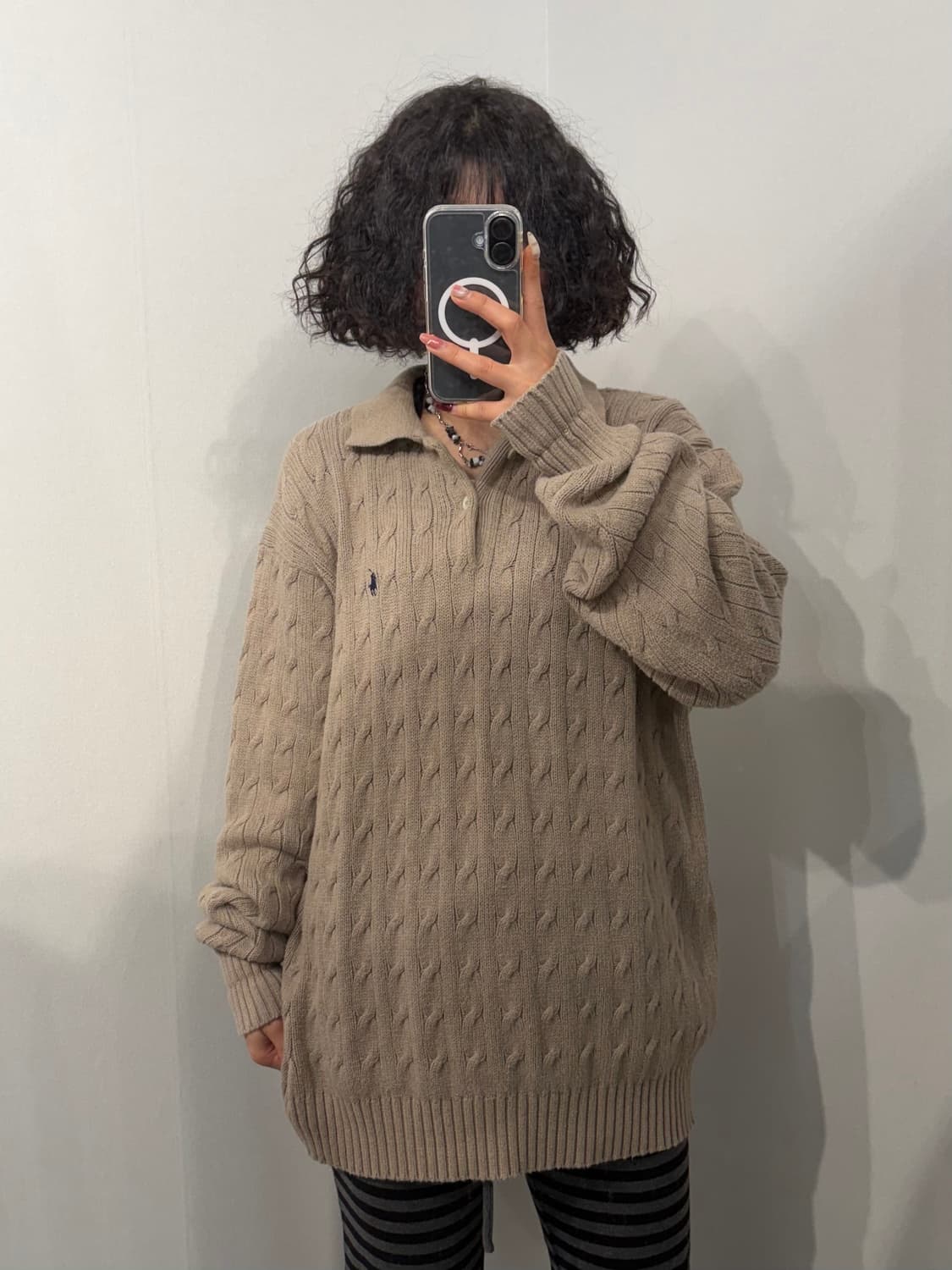 100 폴로 랄프로렌 케이블 반집업 스웨터 베이지 상품이미지1