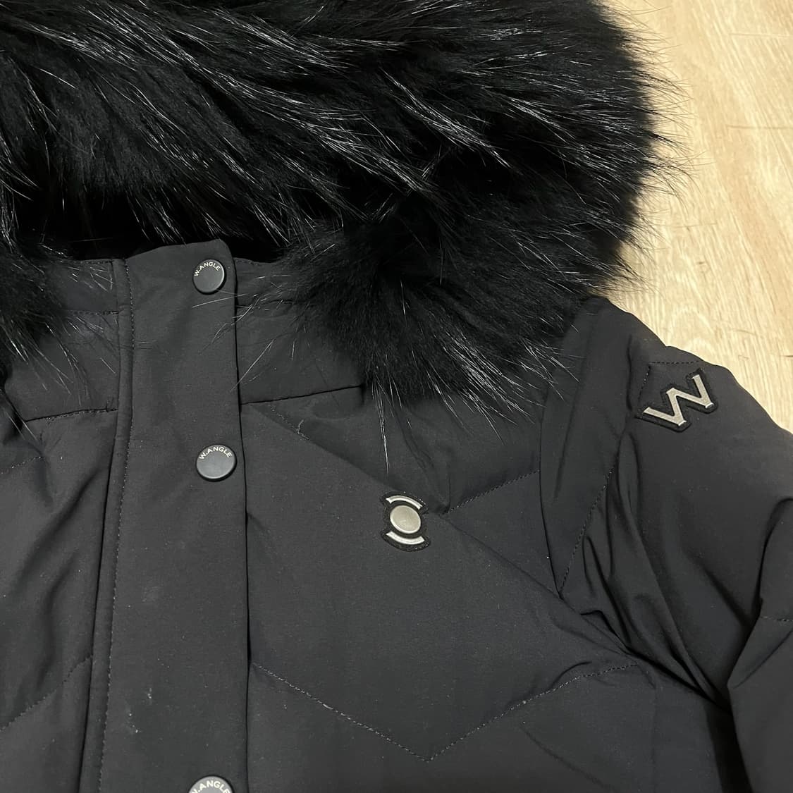 와이드앵글 여성 골프웨어 라쿤퍼 후드 구스다운 롱패딩 M/95  상품이미지3