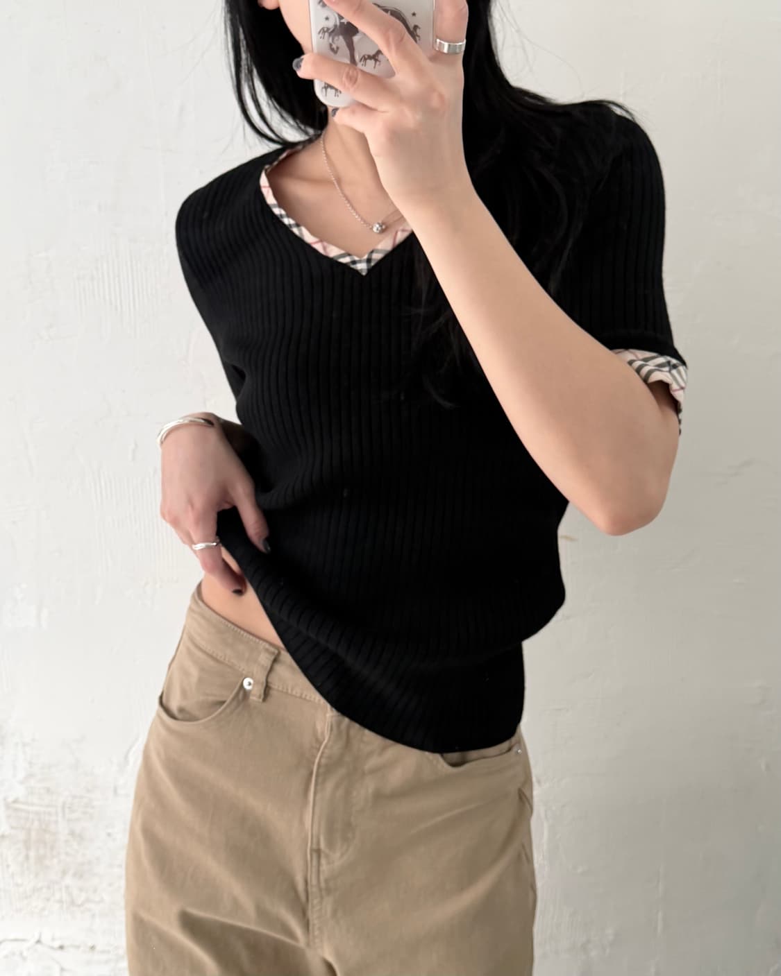 Burberry 버버리 런던 블랙컬러 골지 반팔 니트 상품이미지1