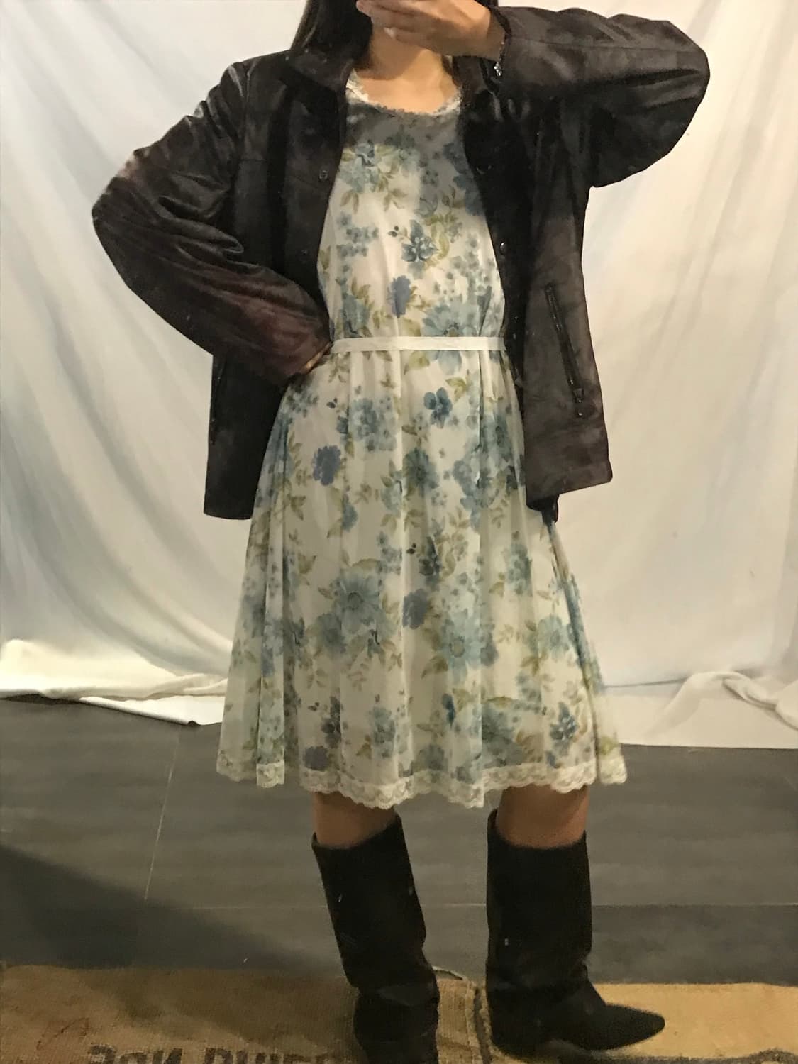 flower pattern leather jacket  상품이미지6