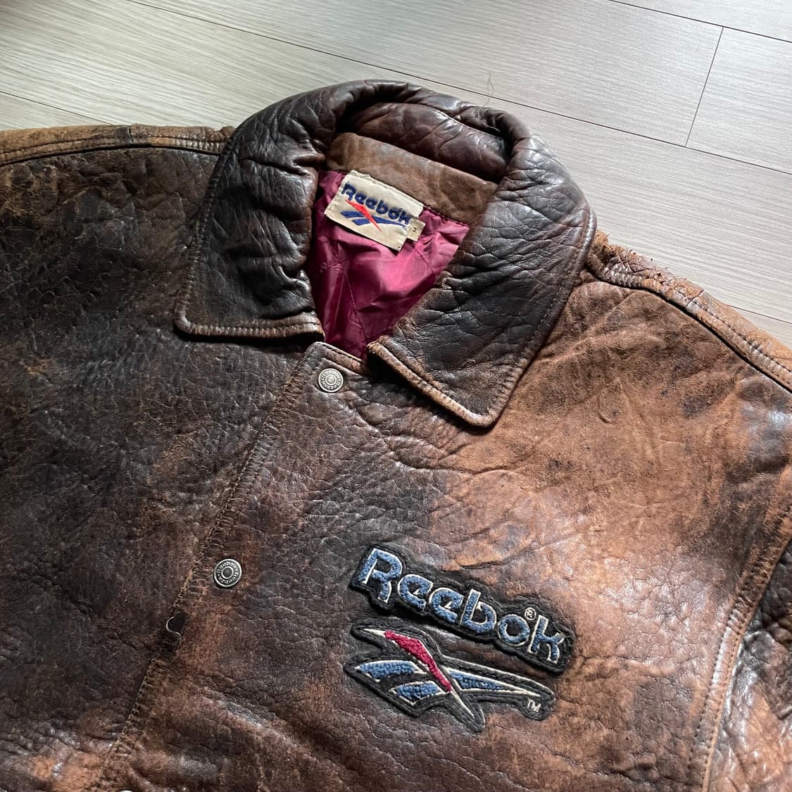 80s 90s 리복 올드스쿨 올 레더 바시티 자켓 상품이미지4