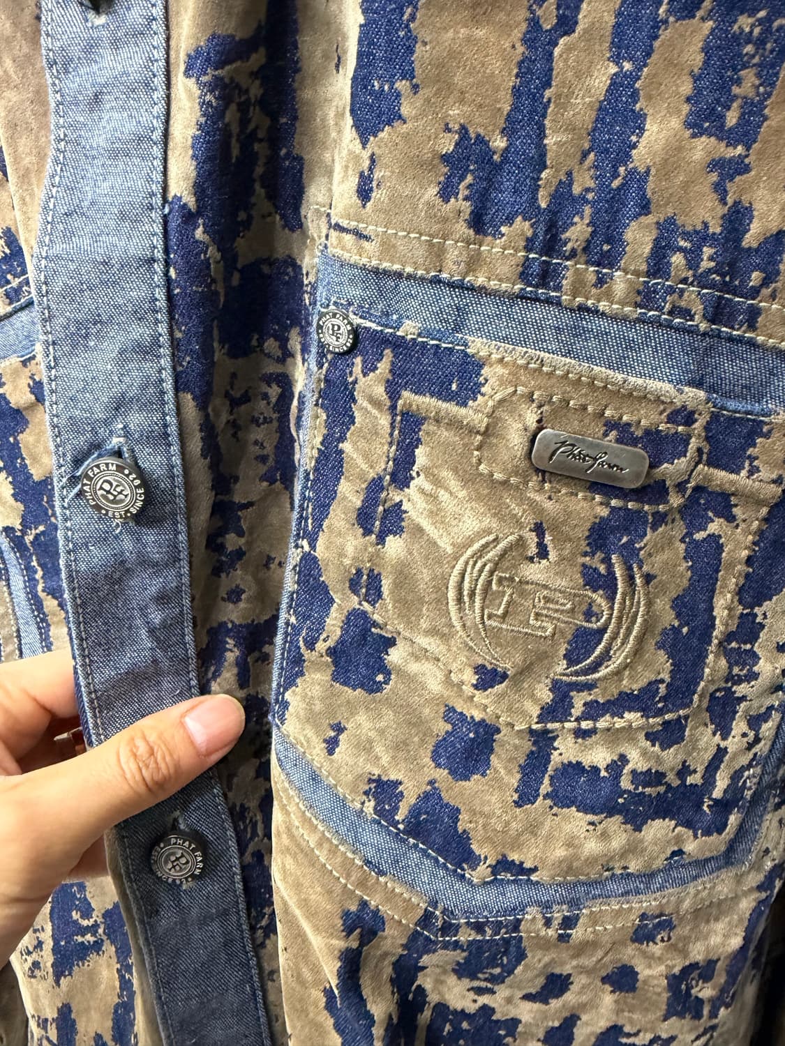 정품) PHAT FARM 팻팜 빅로고 데님 셔츠 자켓 XXL 상품이미지5