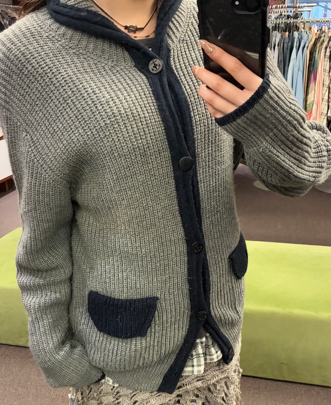 XL)Ikka 빈티지 여성 그레이 니트 가디건 상품이미지1