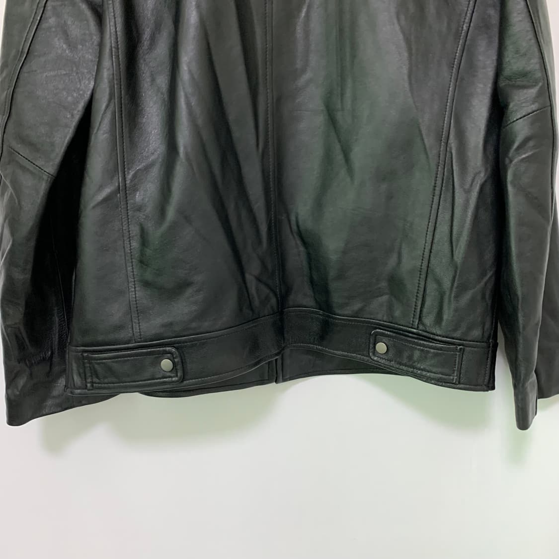빈티지 리얼레더 양가죽 노카라 벨티드넥 자켓 블랙 L 남녀공용 상품이미지7