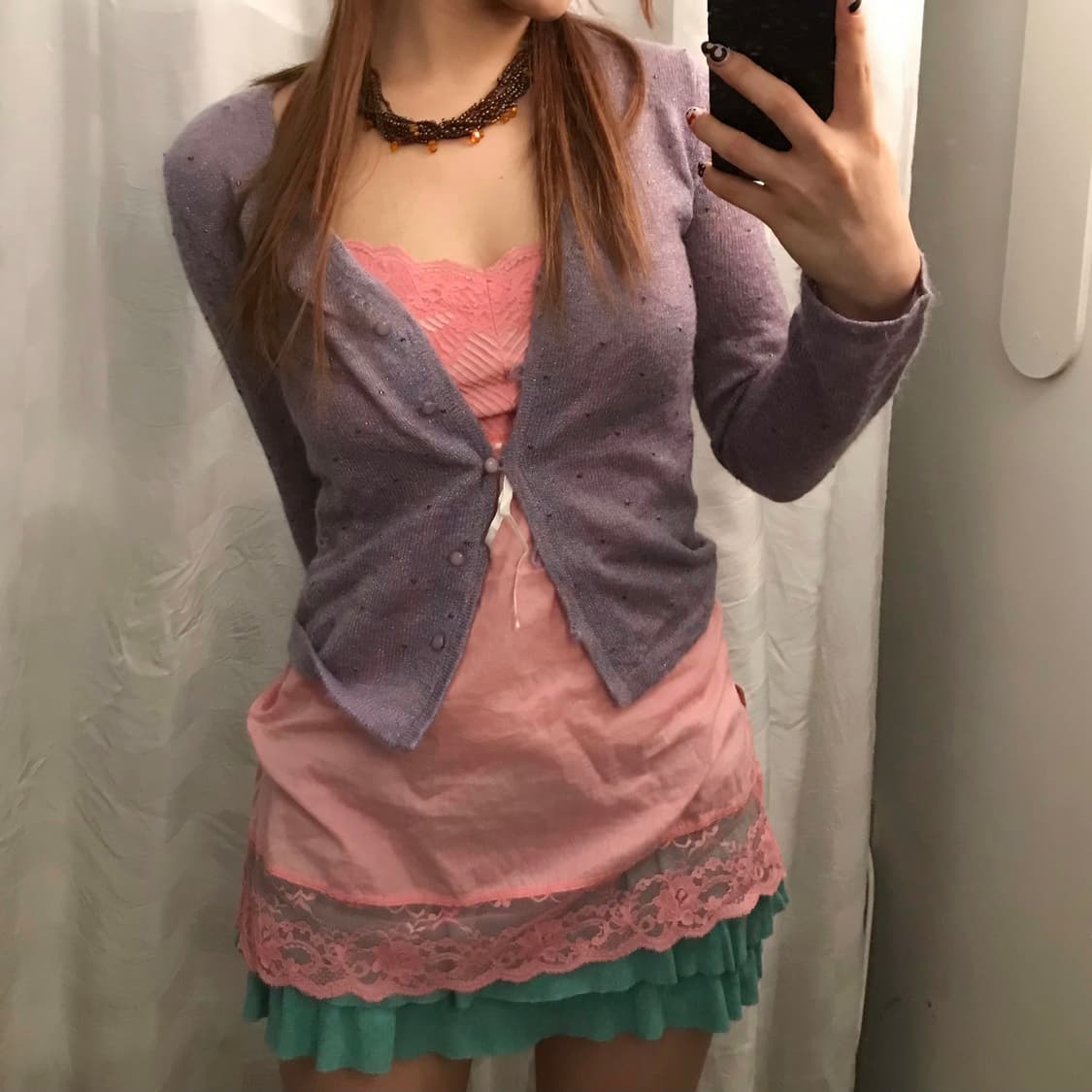 Private Label 히메갸루 라벤더 도트 가디건 상품이미지1