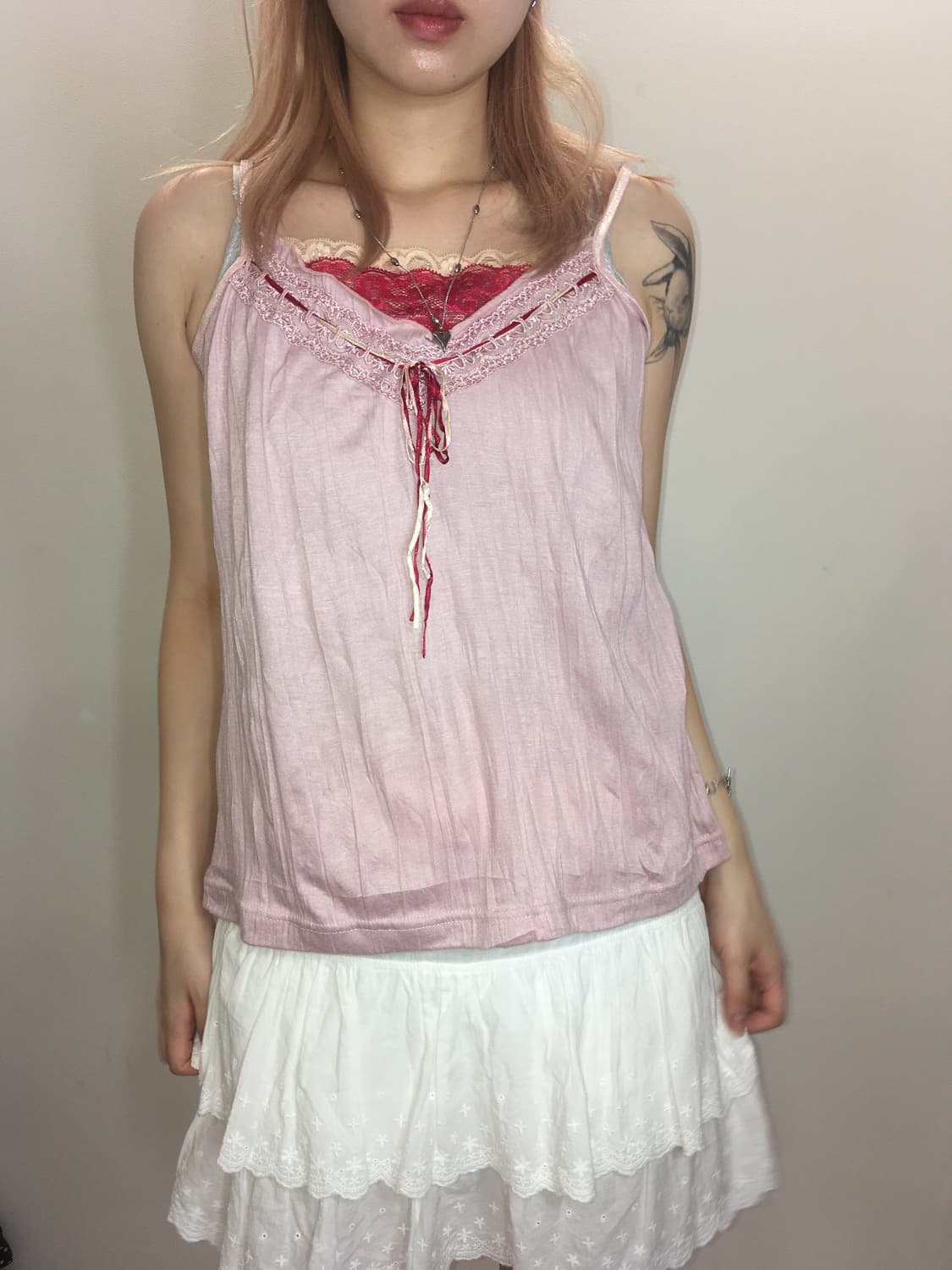 jpn vintage pink lace sleeveless 상품이미지2
