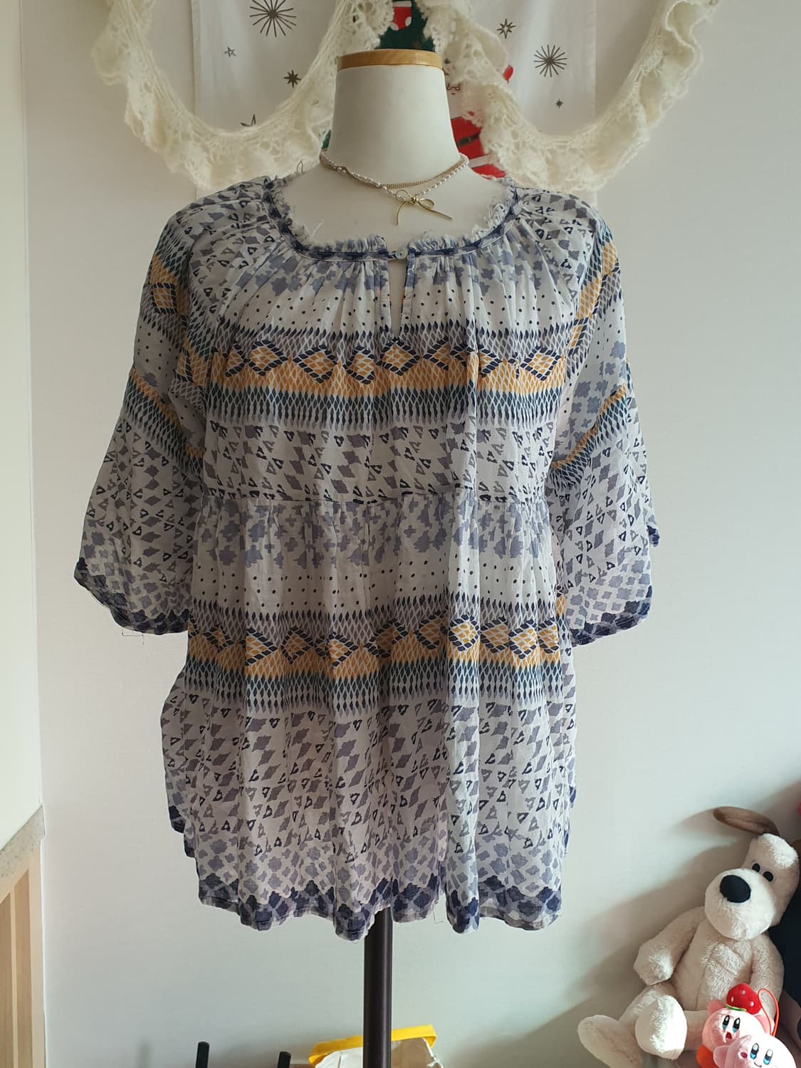 [히피룩] 패턴 블라우스 7부 Free 사이즈 보헤미안 상품이미지1