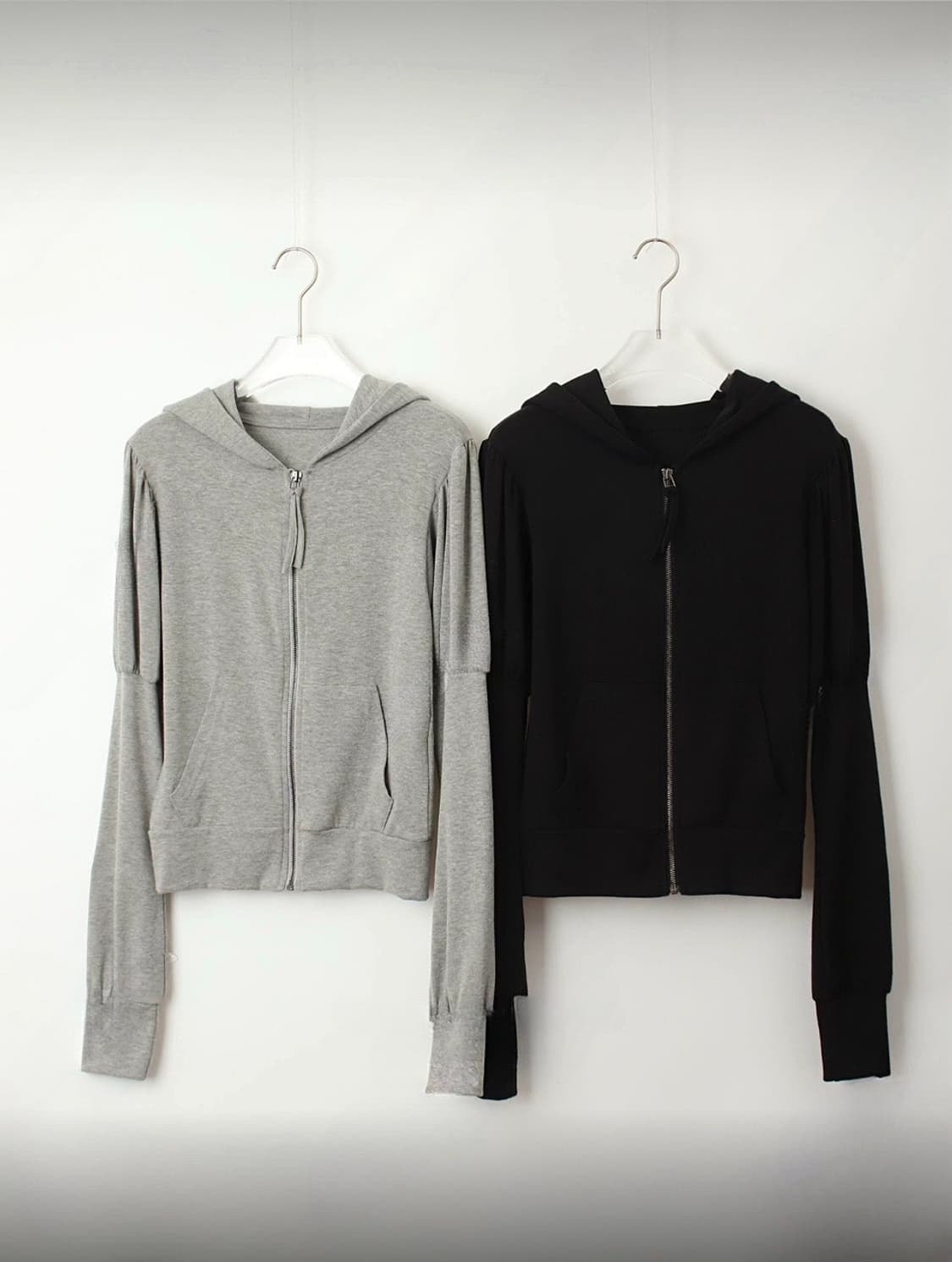 DAD 디에이디 니들착용 퍼프소매 후드집업 블랙 상품이미지5