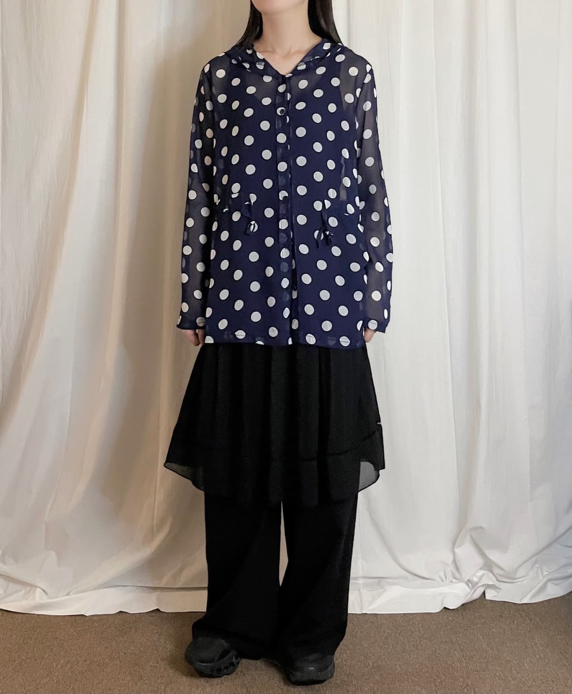 Mesh Dot Hooded Jacket - Navy 상품이미지1