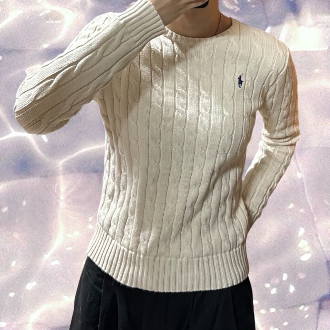 폴로 랄프로렌 신형 큐알 꽈배기 니트 아이보리 크림 XS 상품이미지3