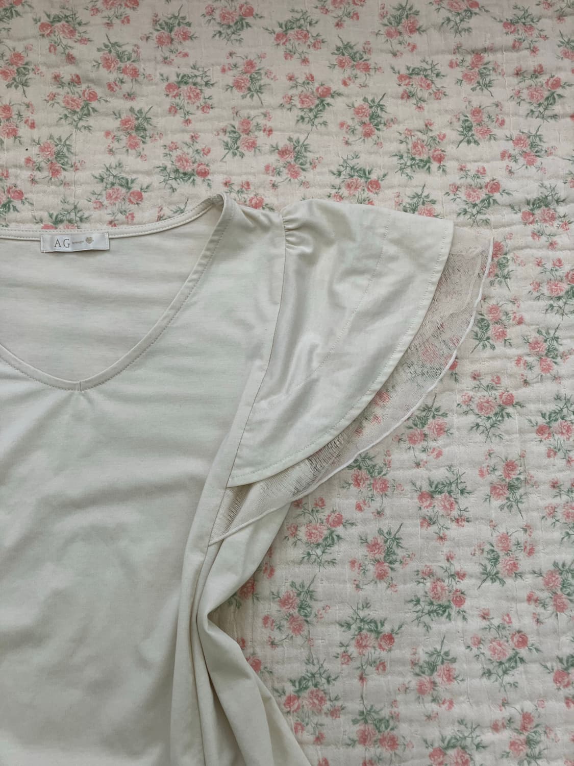 빈티지 아이보리 플로럴 암 블라우스 반팔 1043 y2k 스트릿 갸루 펑 상품이미지2