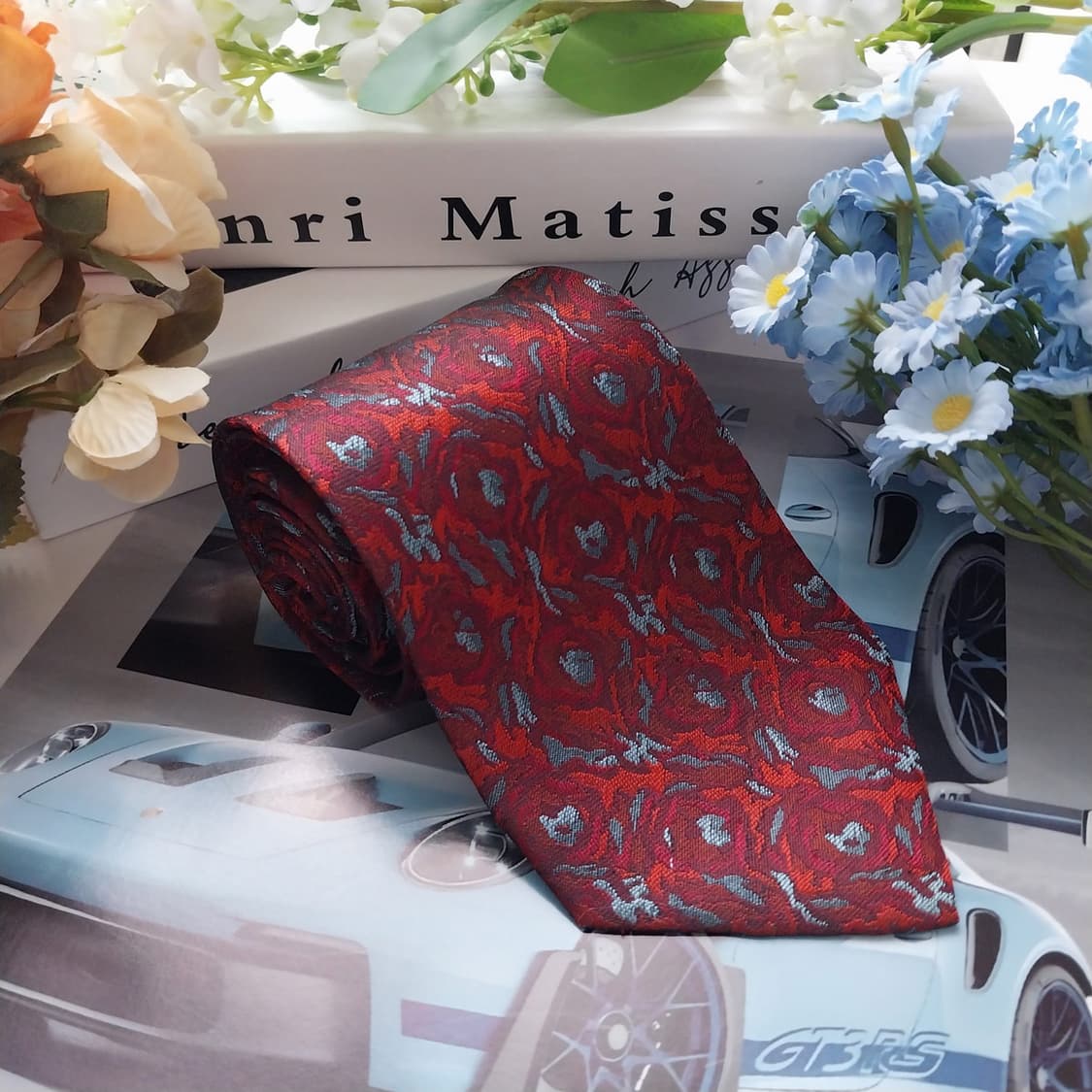 레인쿠스 실크 와인 자카드 패턴 넥타이 8.6cm A+등급 K1436
 상품이미지1