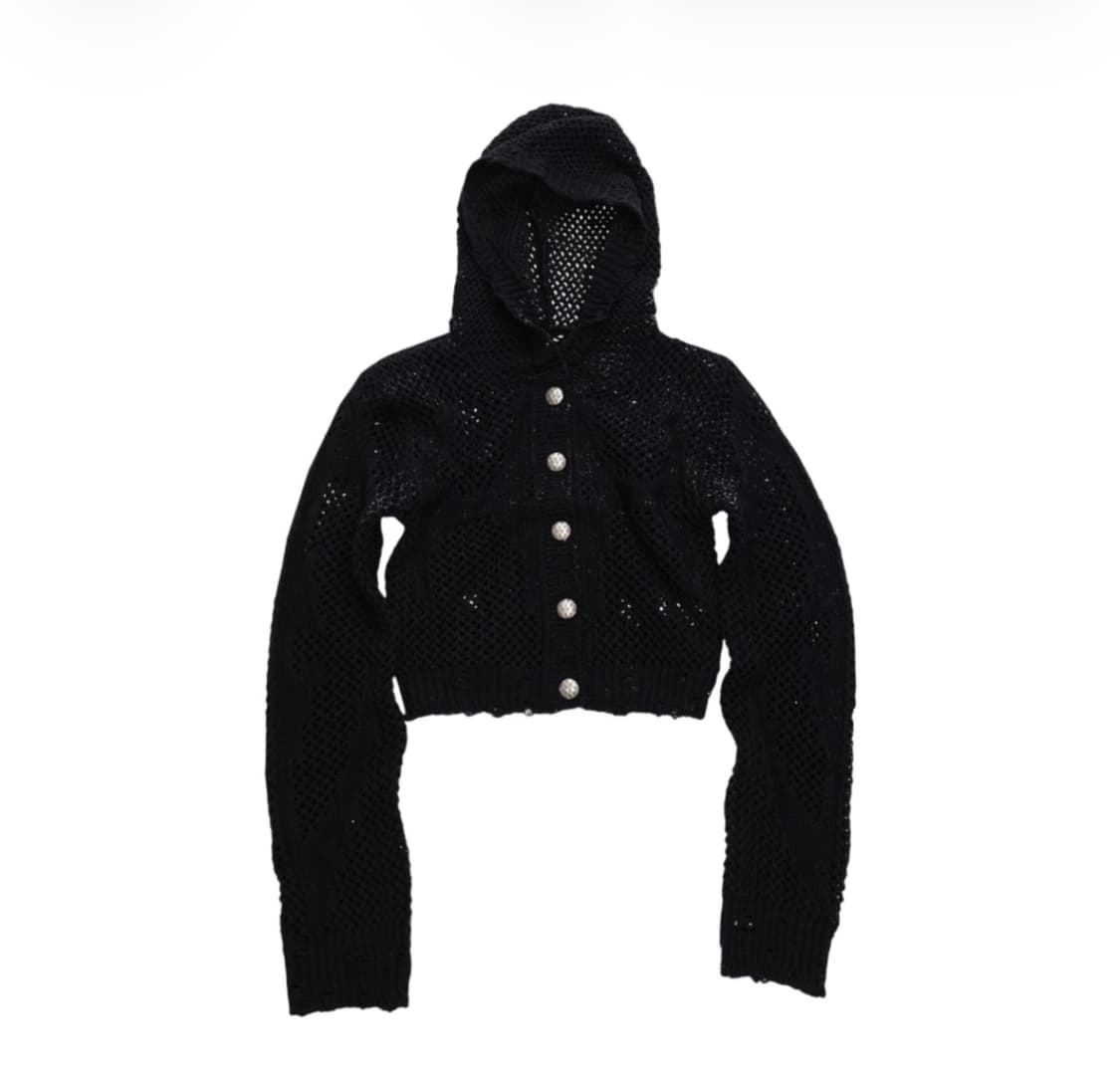 떠그클럽 크롭 니트 후드집업 블랙 상품이미지1