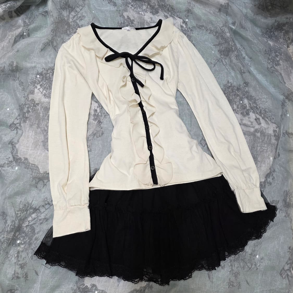 빈티지 고딕 화이트 리본 로걀 스커트  공겜여주 세트 갸루일브히메갸루 상품이미지1