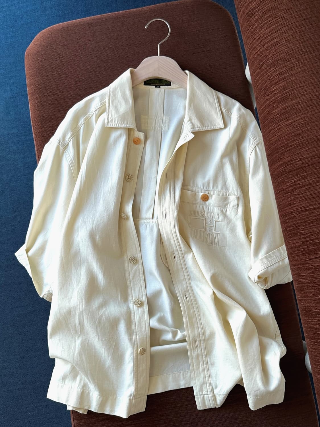 Natural silk cotton design stitch shirt  상품이미지1
