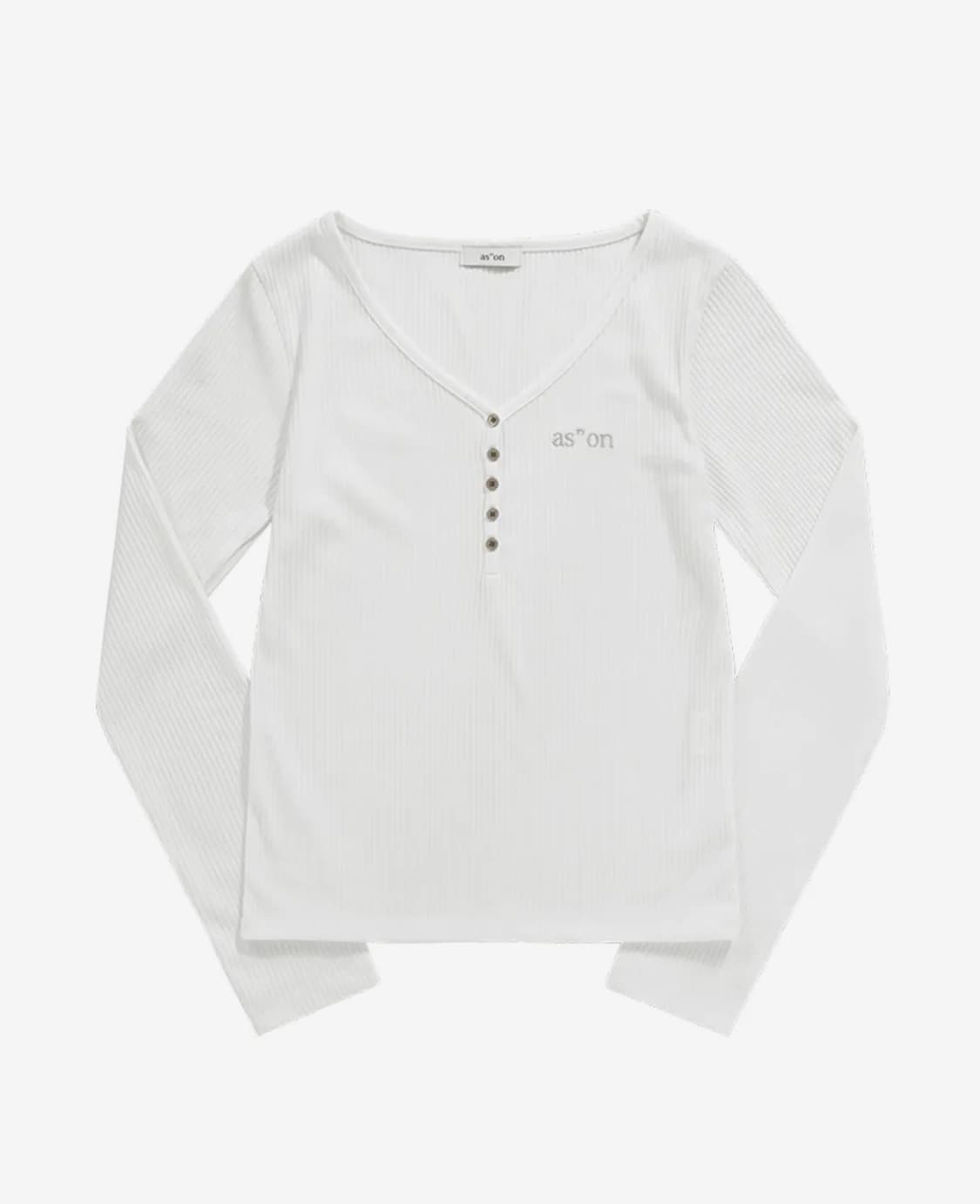 애즈온 WISH RIBBED BUTTON TEE 위시 리브드 버튼 티 상품이미지1