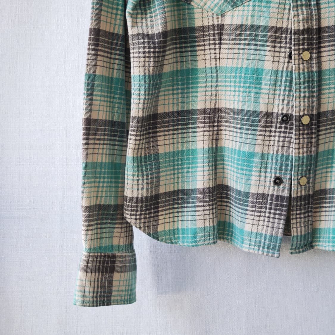 더블알엘 RRL 랄프로렌 플래드 웨스턴 셔츠 민트 차콜 그레이 L 상품이미지3