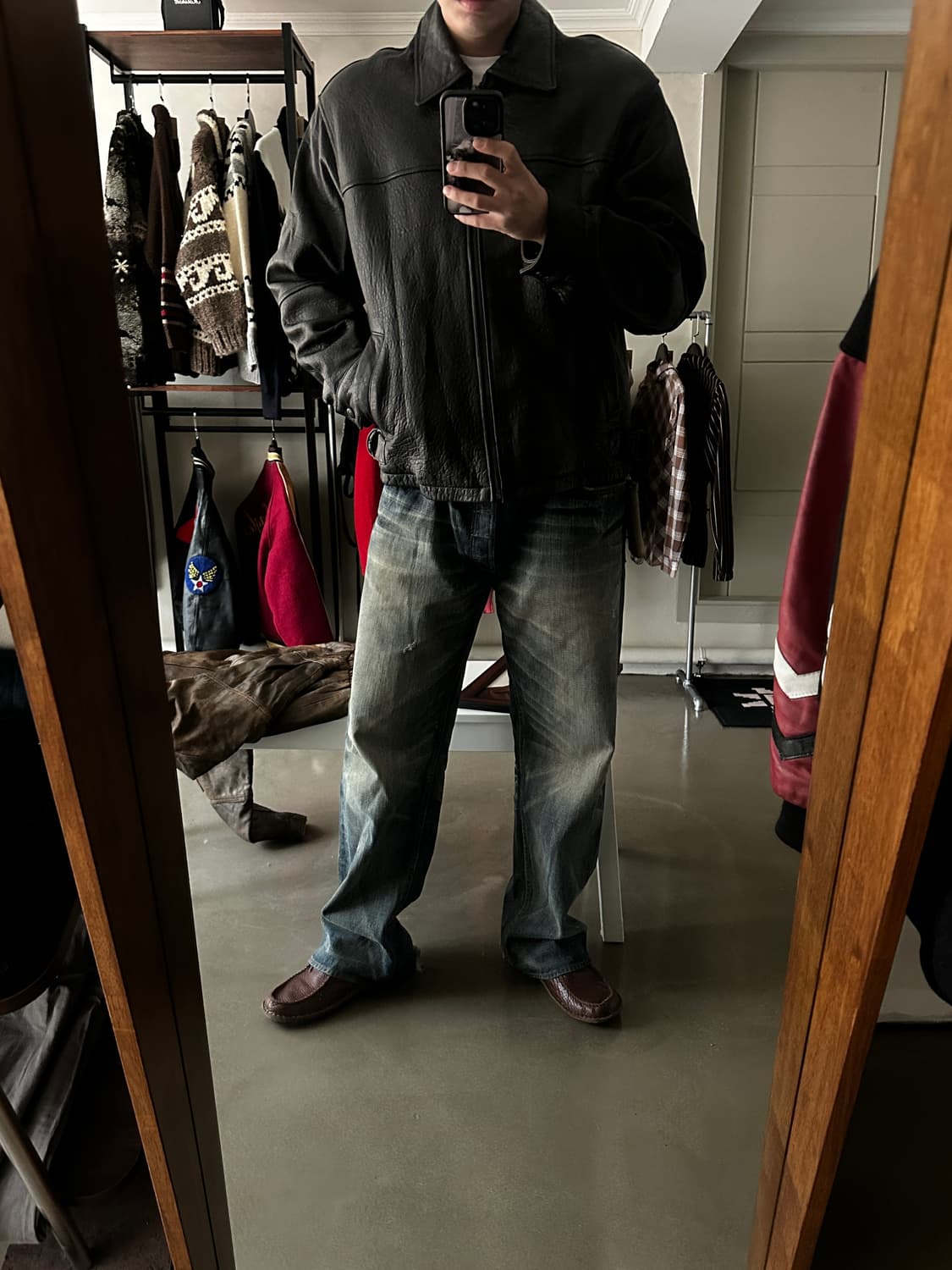 클래식 와이드 레더 자켓 상품이미지2