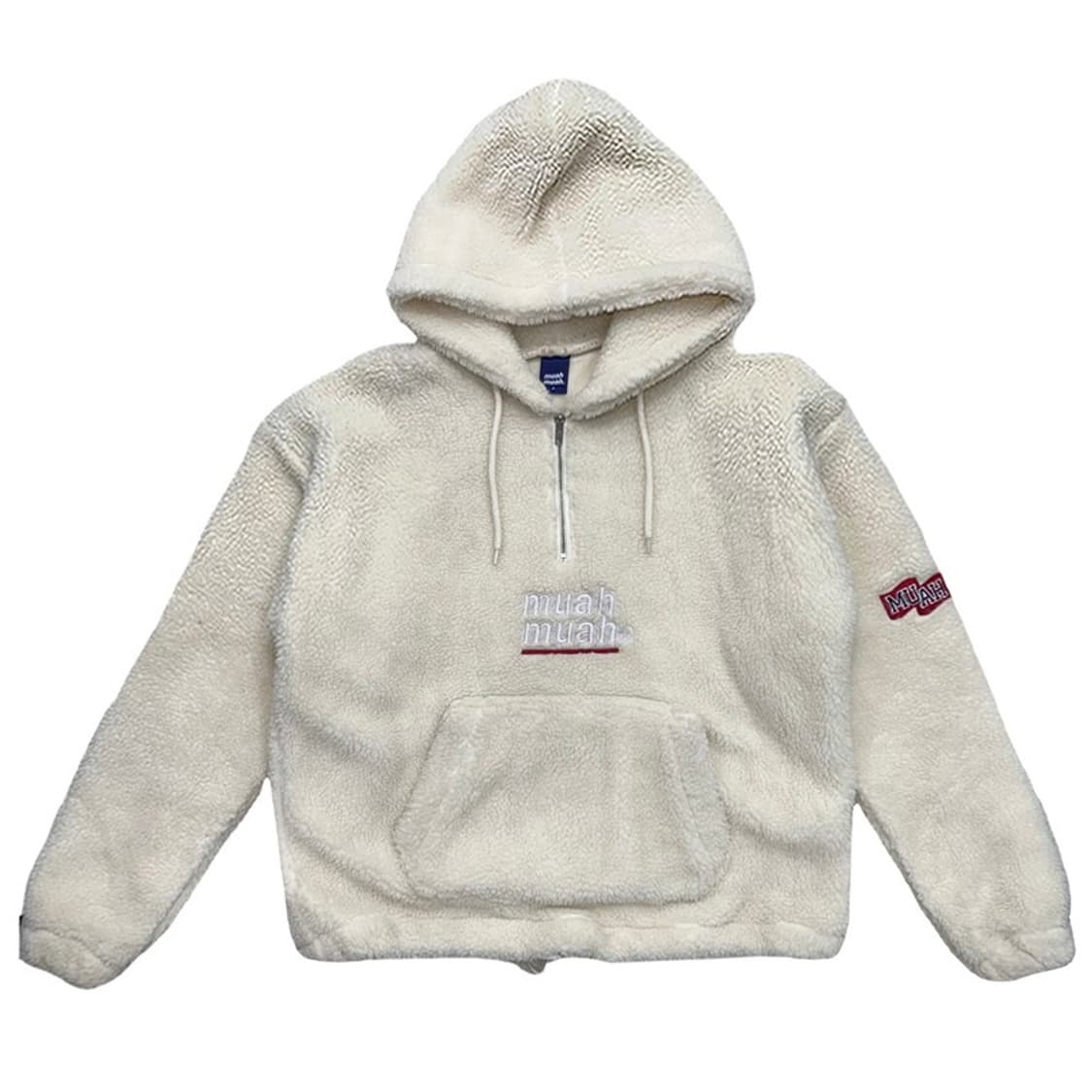 무아무아 컬렉션 아이보리 뽀글이 플리스 하프 집업 후드티 F 상품이미지1