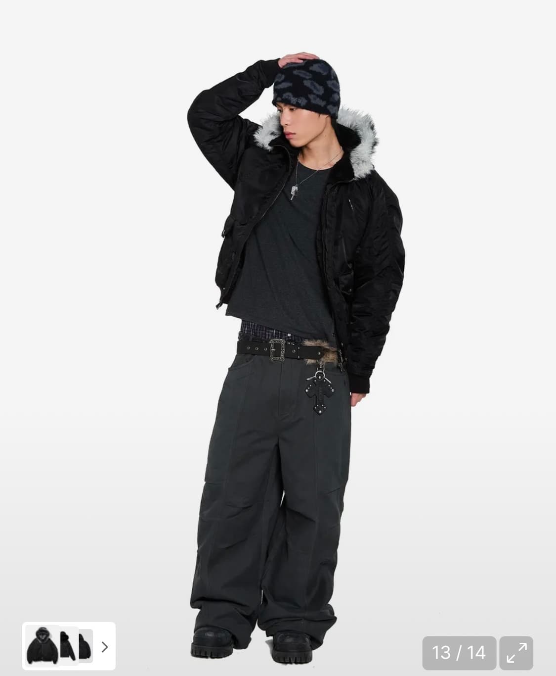 아캄 블루종 1사이즈 (미착용)Hooded Fur MA-1 Jacket 상품이미지2