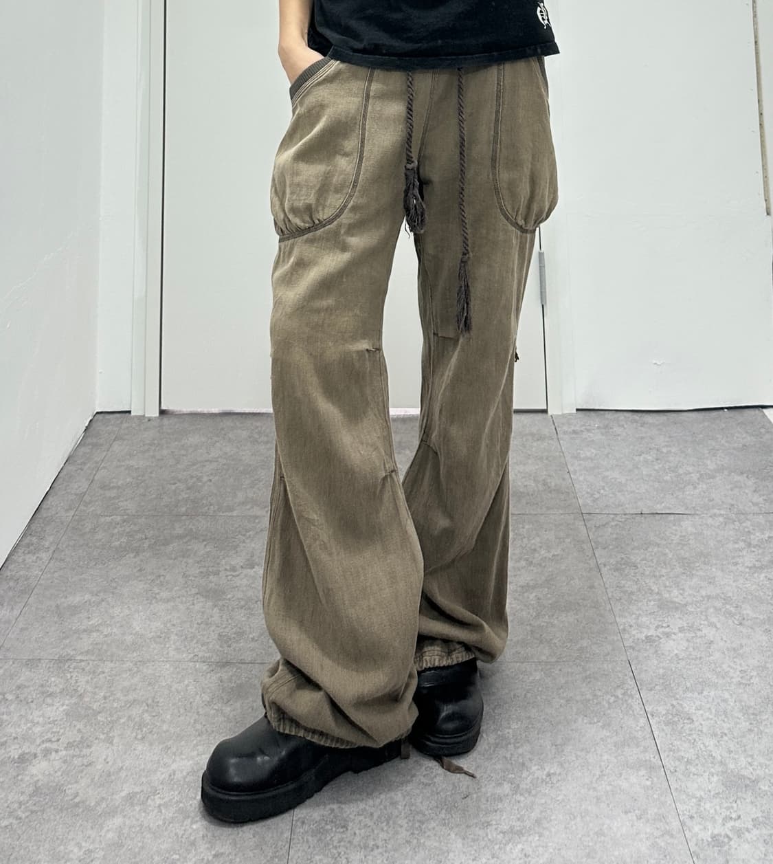 Vintage brown drawstring flare pants   상품이미지1