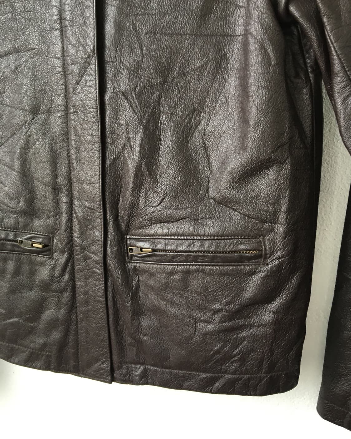 Brown high neck cow leather jacket 상품이미지4