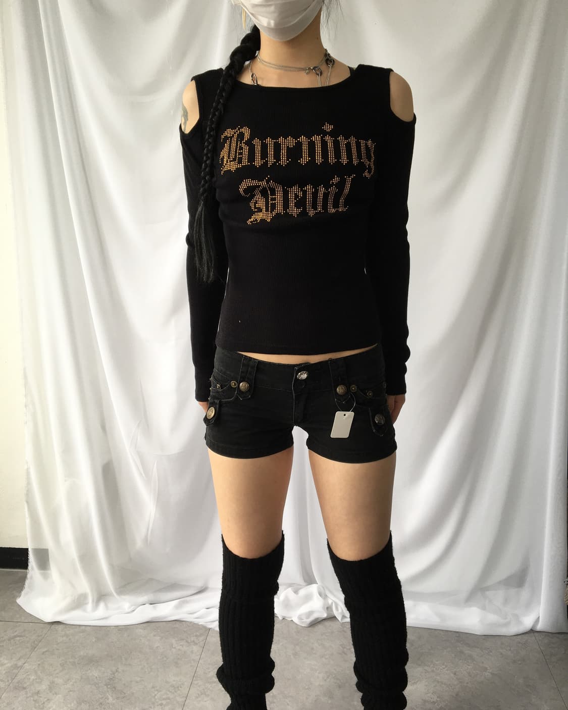 Cubic lettering cut off point ribbed sle 상품이미지6