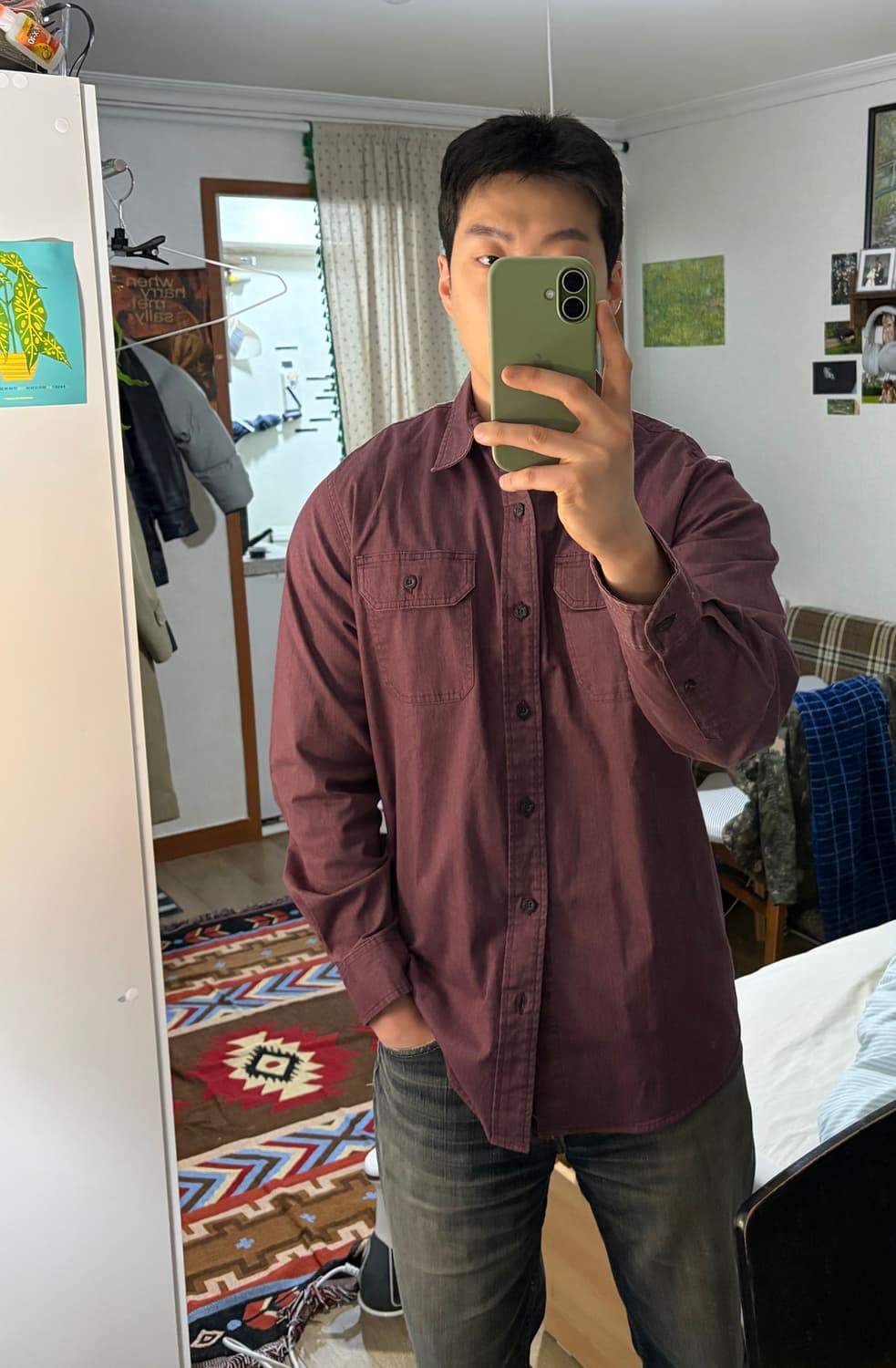 100) 랭글러 워크셔츠 버건디 상품이미지9