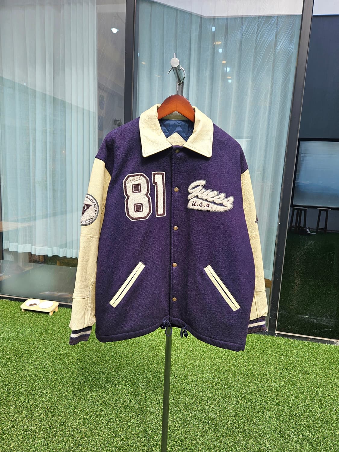 게스 USA 빈티지 울 레더 바시티 자켓 상품이미지1