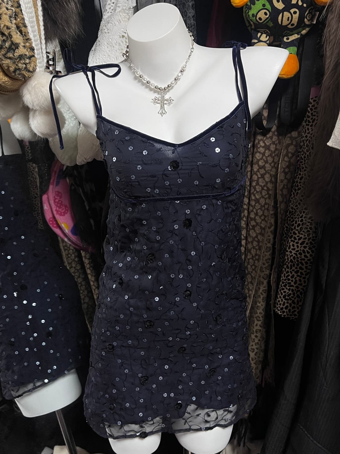 y2k 글리터 리본 슬립 원피스 상품이미지1