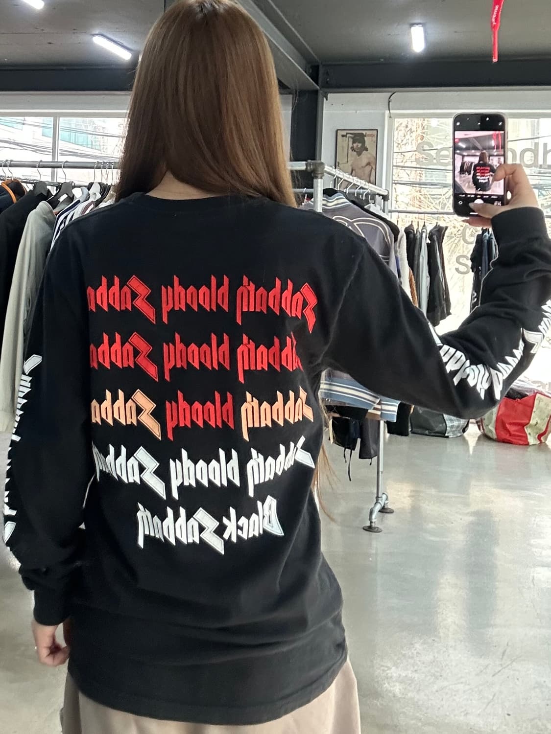 슈프림x블랙사바스 16 S/S 레터링 롱슬리브 긴팔티 블랙 상품이미지1