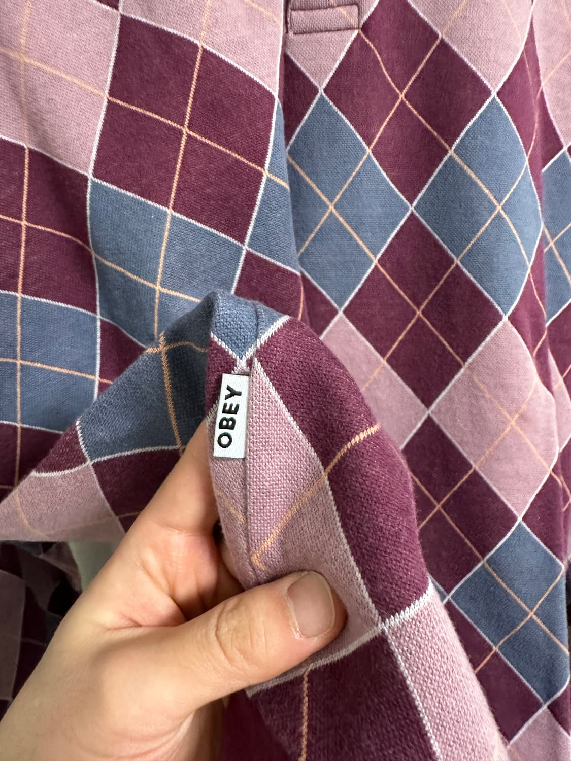 오베이 아가일 자카드 롱슬리브 폴로 티셔츠 퍼플 상품이미지6